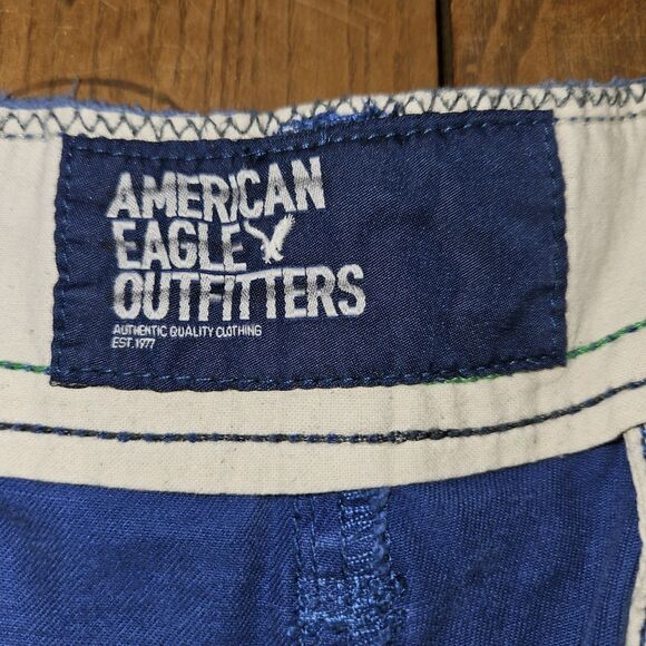American Eagle Mens Blue Flat Front Shorts 34W | Casual Chino Summer Style - Picture 4 of 11